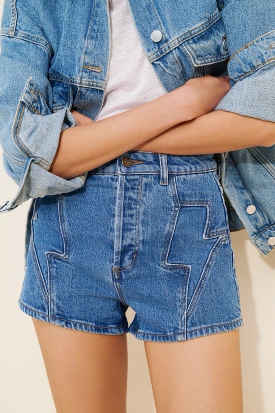Rolla's Women's AC/DC Lightening Original Blue Denim High Rise Shorts Size 25